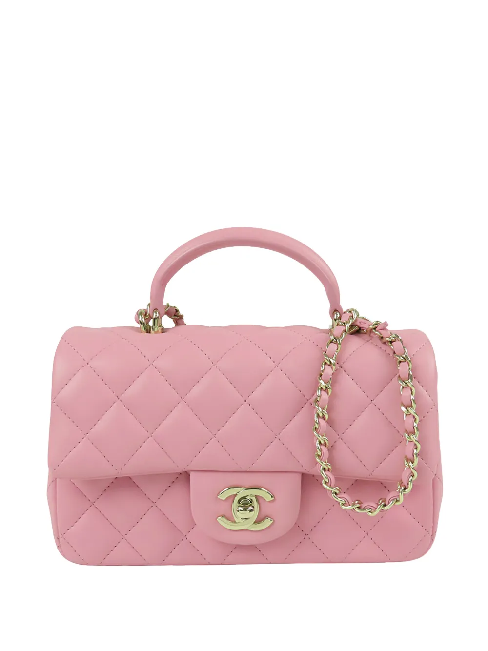 CHANEL Pre-Owned 2021-2026 Mini Rectangular Classic Lambskin Top Handle Flap satchel - Rosa