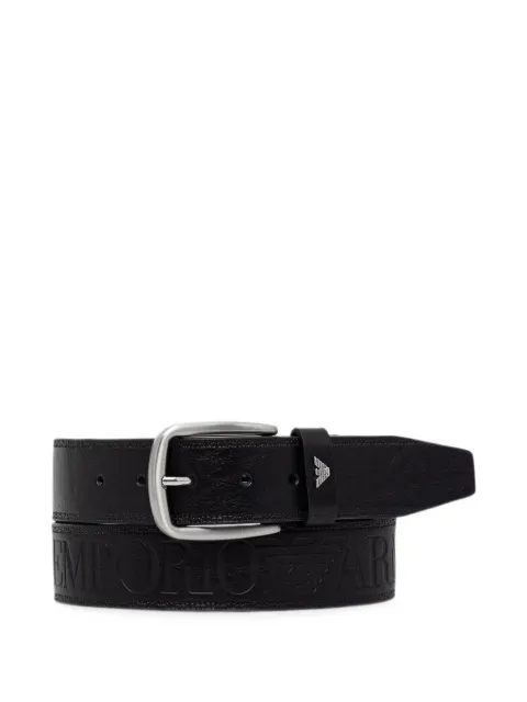 Emporio Armani leather-tongue belt with an embossed-logo and metal-buckle