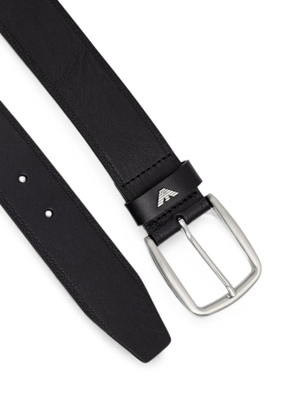 Emporio Armani Leren riem met logo-reliëf en metalen gesp Zwart