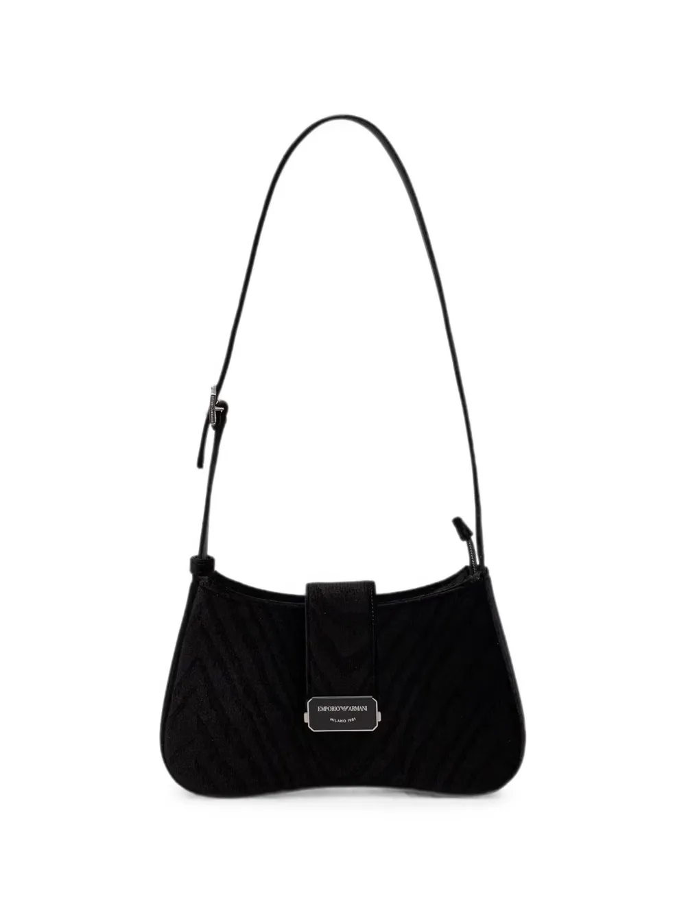 Emporio Armani hobo shoulder bag in moiré velvet with a flap closure - Nero