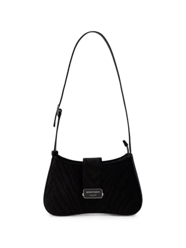 Emporio Armani Hobo Shoulder Bag in Moiré Velvet with a Flap Closure in Black