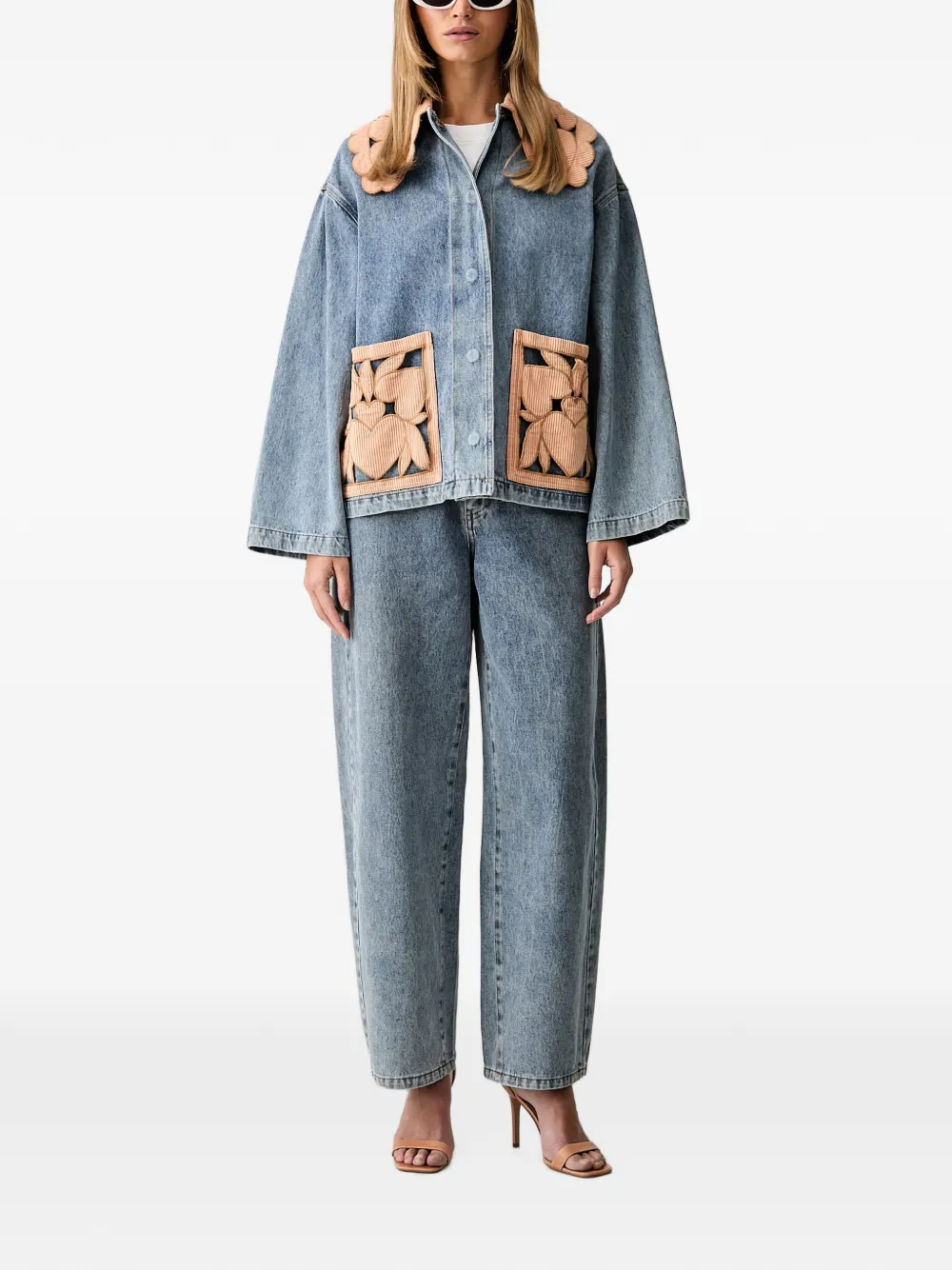 FARM Rio Jeans met ribfluwelen patch en hart-patroon Blauw
