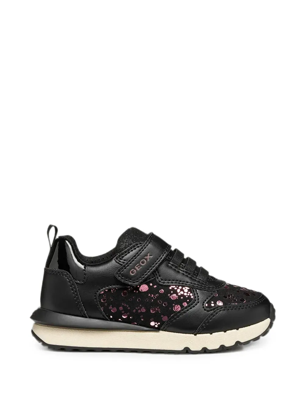 Geox Kids Fastics sneakers met metallic-print en klittenband Zwart