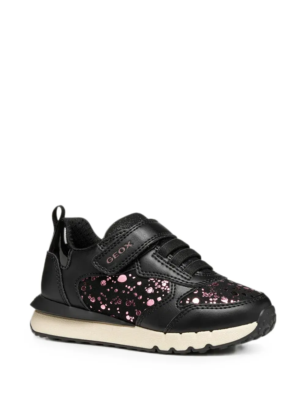 Geox Kids Fastics sneakers met metallic-print en klittenband Zwart