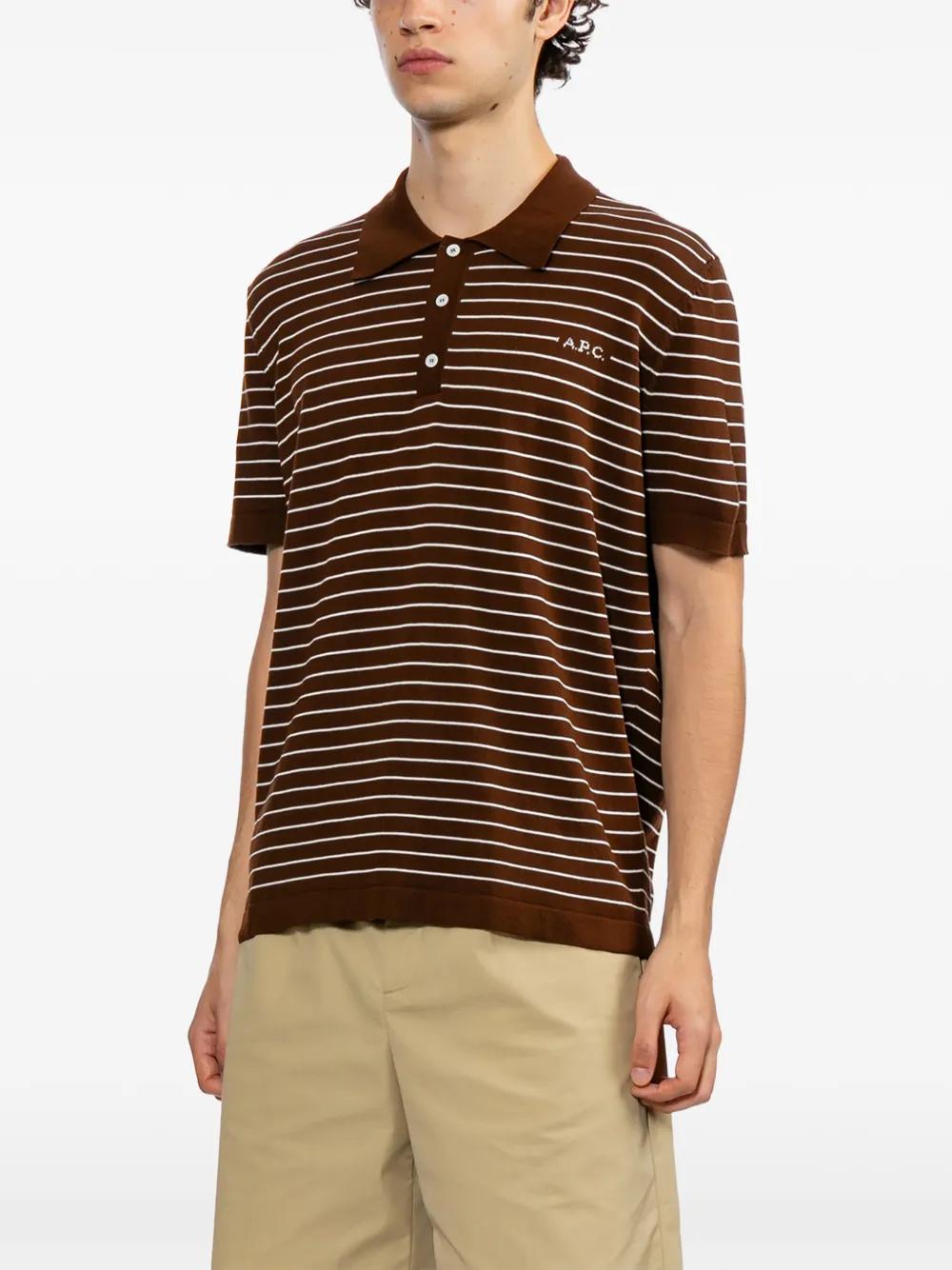 A.P.C. Gestreept poloshirt Bruin