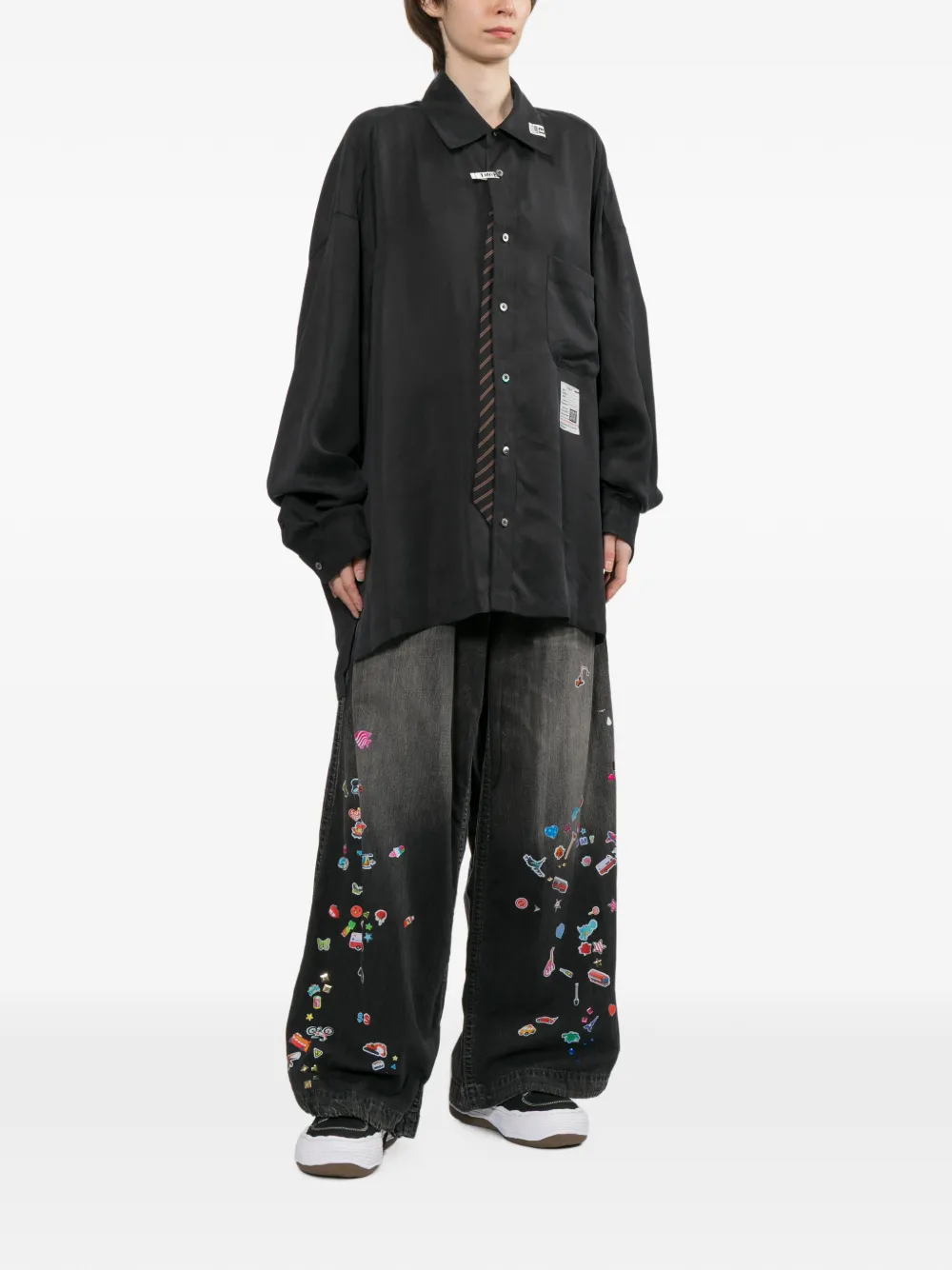 Maison MIHARA YASUHIRO Satijnen blouse met strik Zwart