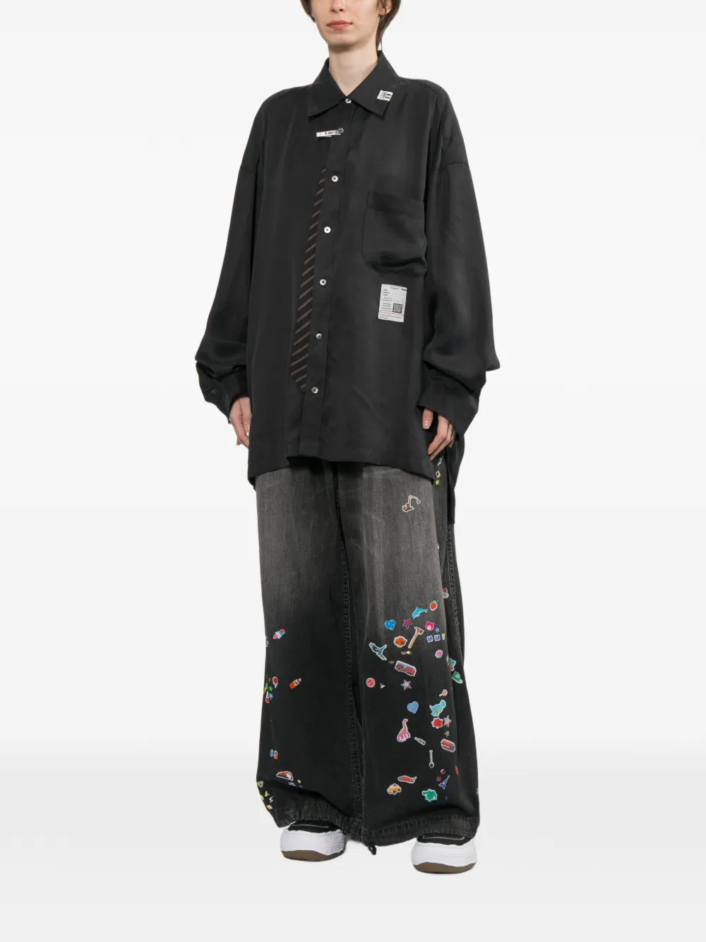 Maison MIHARA YASUHIRO Satijnen blouse met strik Zwart