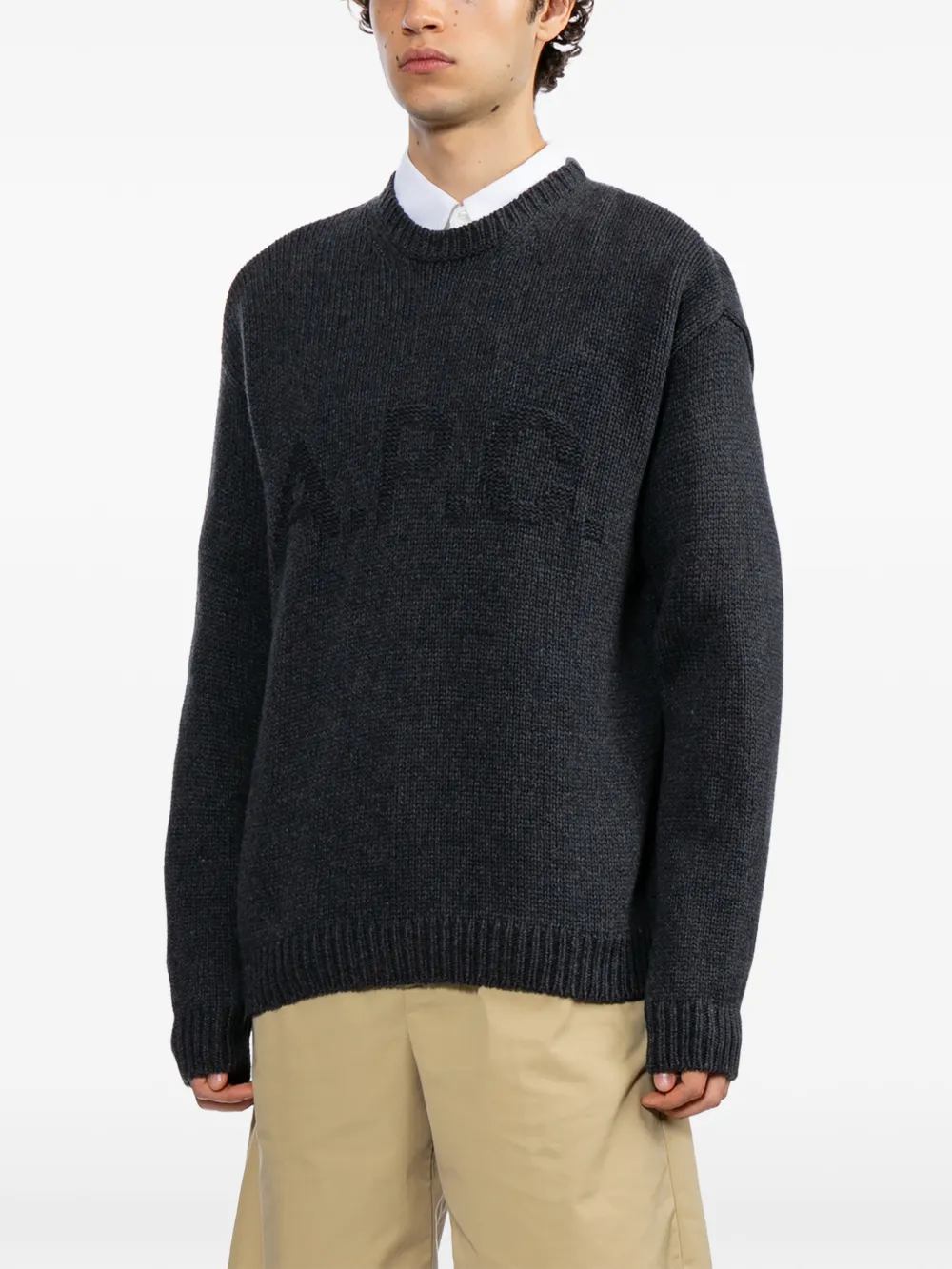 A.P.C. Trui met ronde hals en logo Grijs
