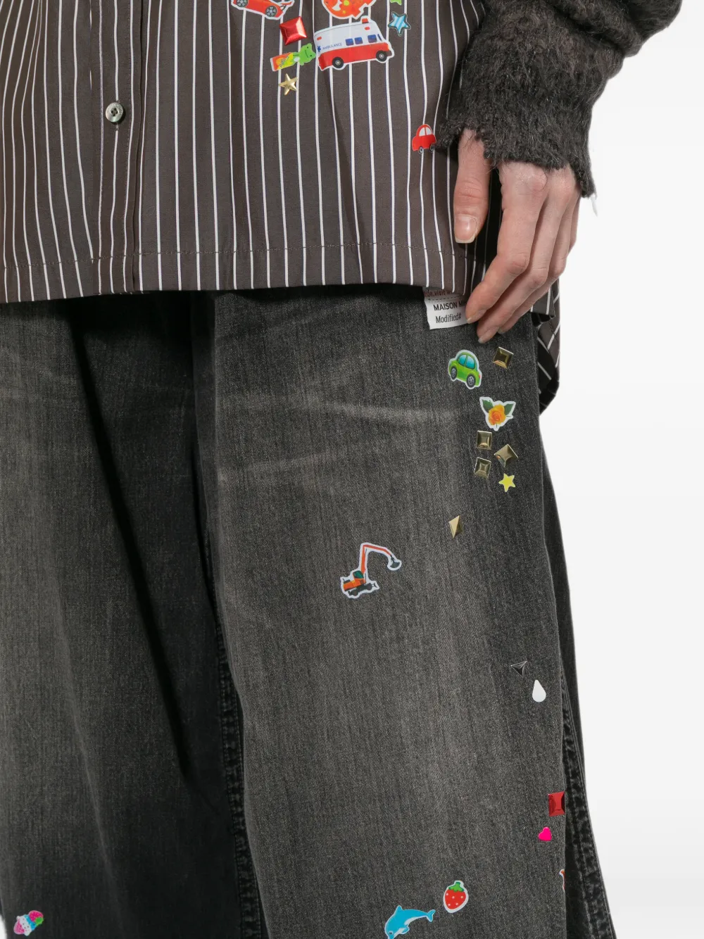 Maison MIHARA YASUHIRO Kids jeans met wijde pijpen en print Zwart