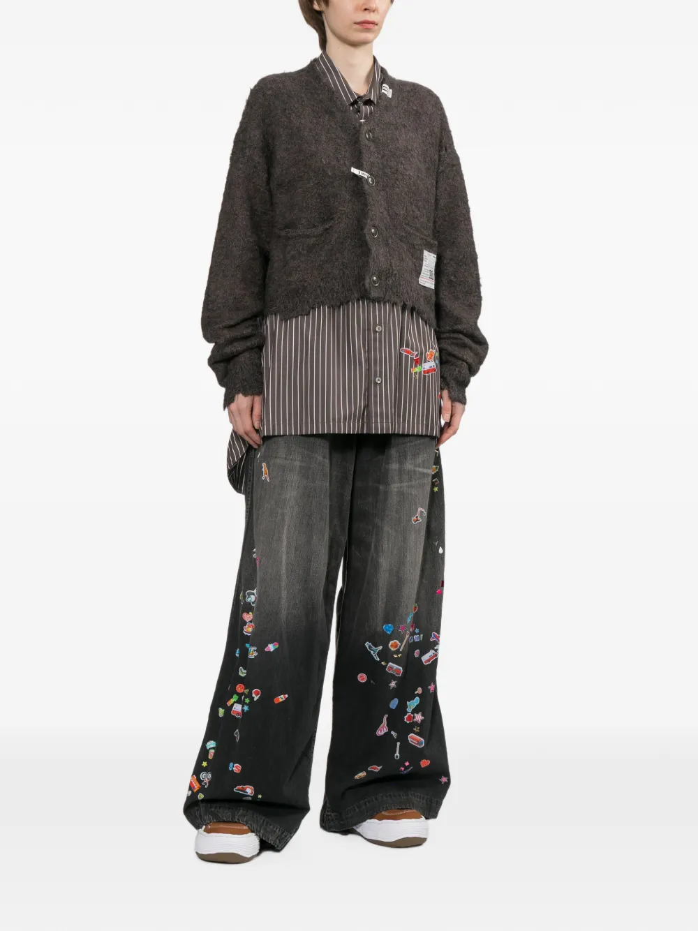 Maison MIHARA YASUHIRO Kids jeans met wijde pijpen en print Zwart