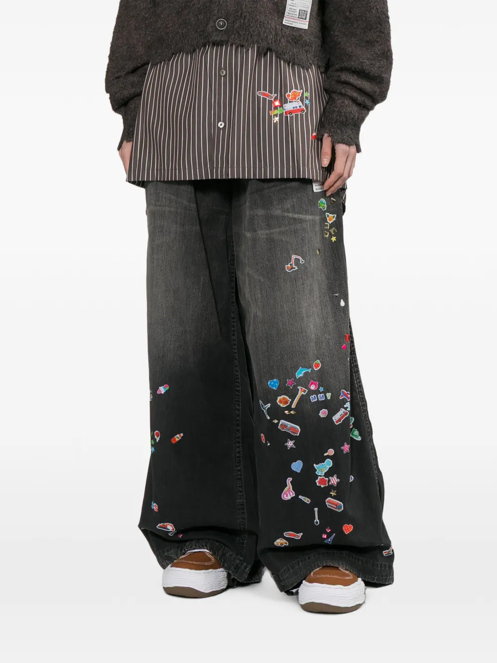 Maison MIHARA YASUHIRO Kids jeans met wijde pijpen en print Zwart