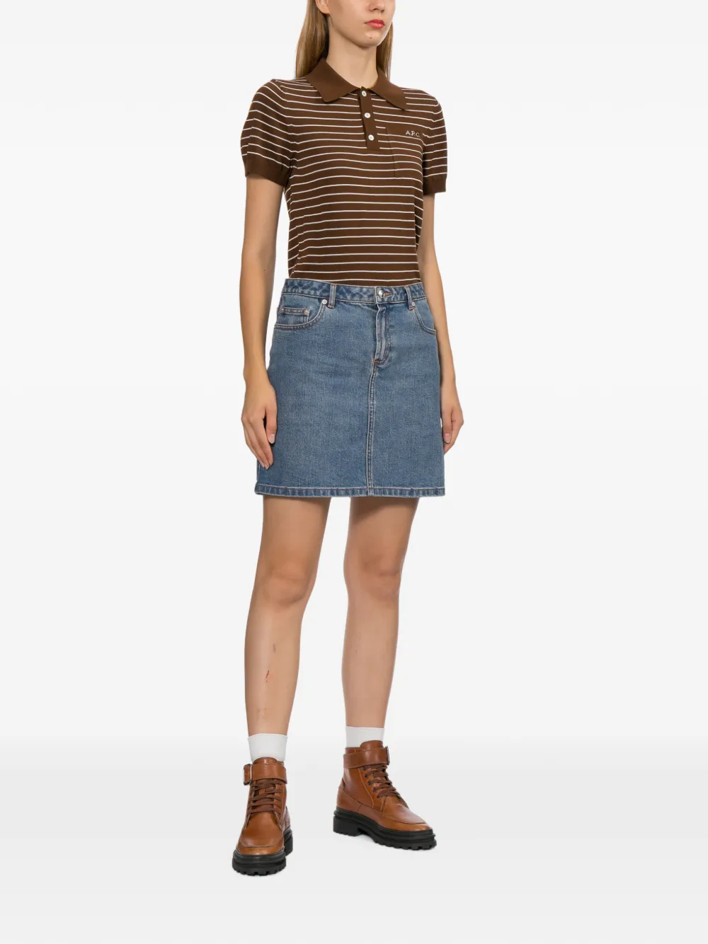 A.P.C. Gestreept poloshirt Bruin