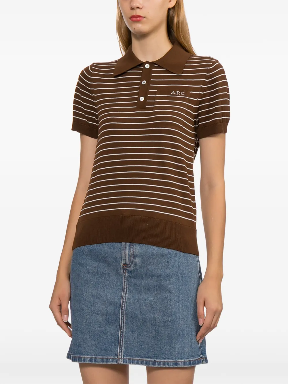 A.P.C. Gestreept poloshirt Bruin