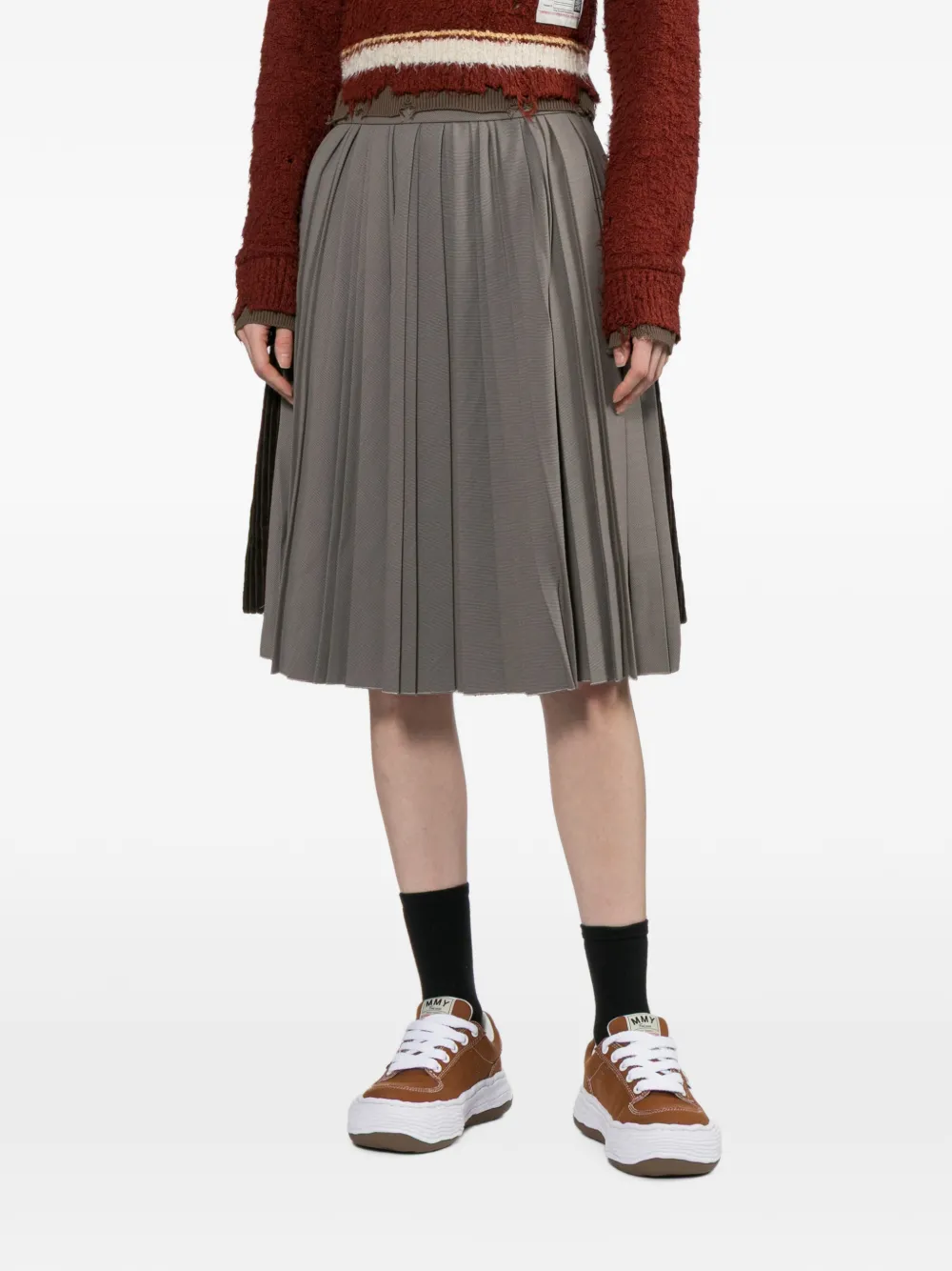 Maison MIHARA YASUHIRO Plooirok met patchworkprint Beige