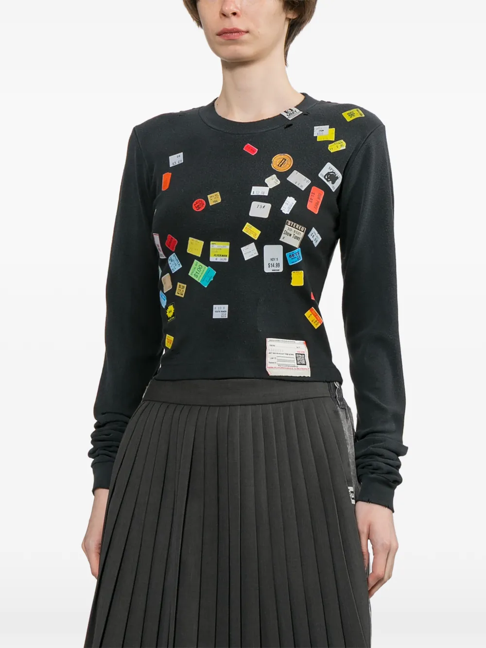 Maison MIHARA YASUHIRO Cropped T-shirt met prijskaartje en print Grijs