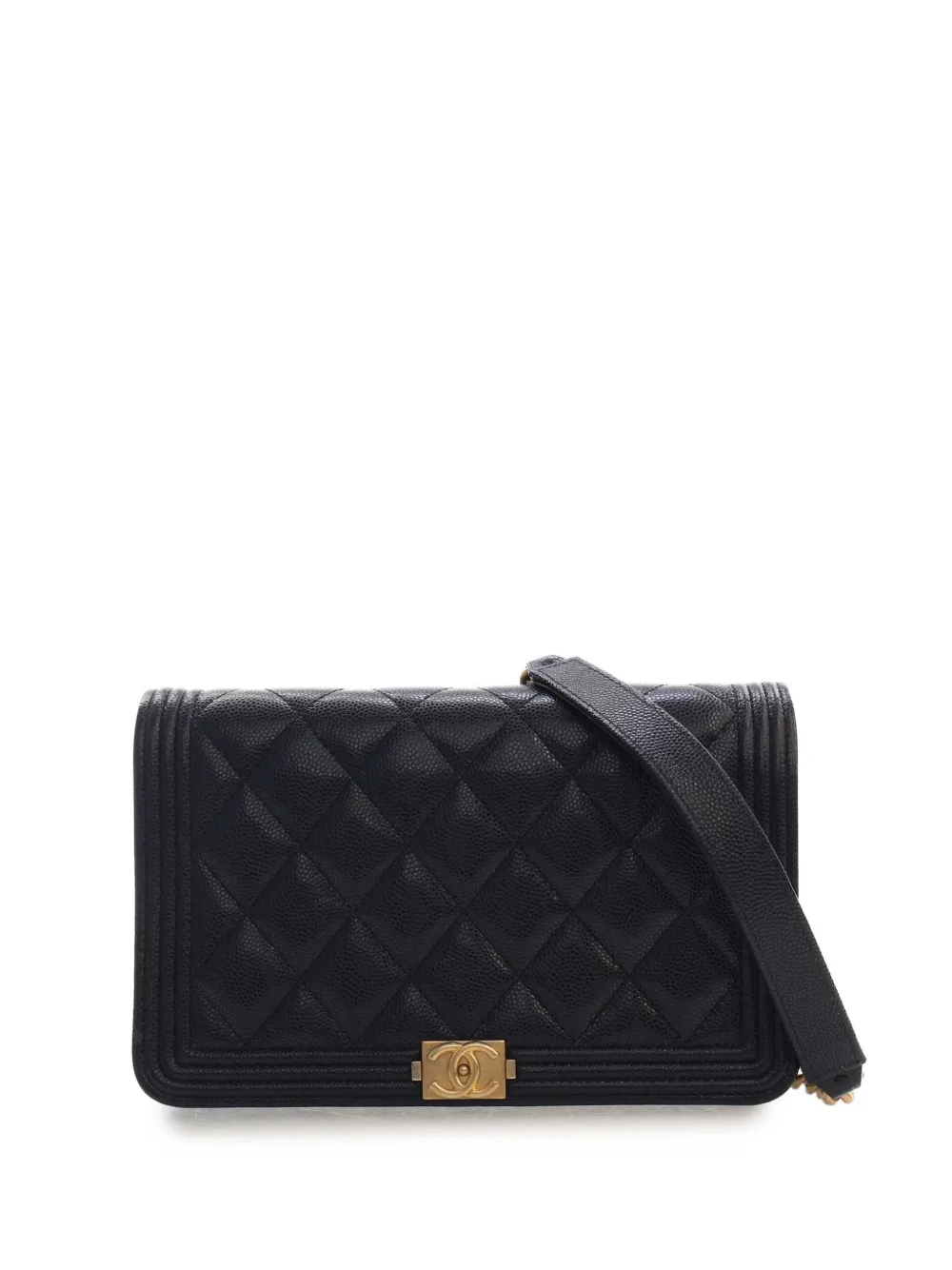 CHANEL Pre-Owned 2020 Quilted Caviar Boy Wallet on Chain crossbody bag - Nero