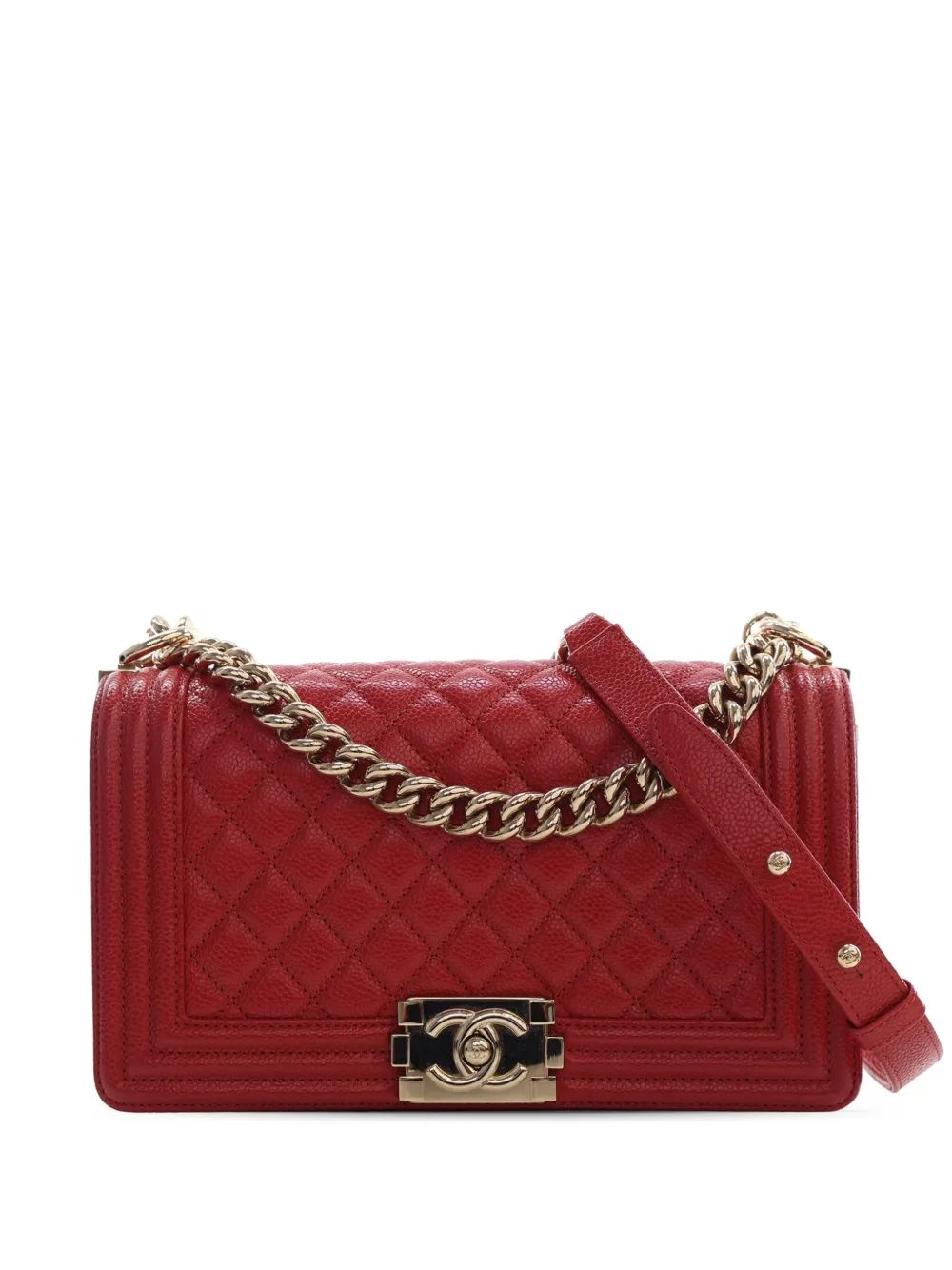 CHANEL Pre-Owned 2019 Old Medium Quilted Caviar Boy Flap crossbody bag - Rosso