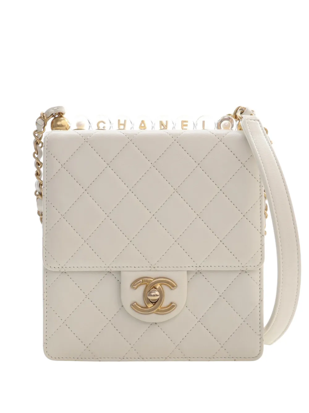 CHANEL Pre-Owned 2020 Small Quilted Lambskin Chic Pearls Flap crossbody bag - Bianco