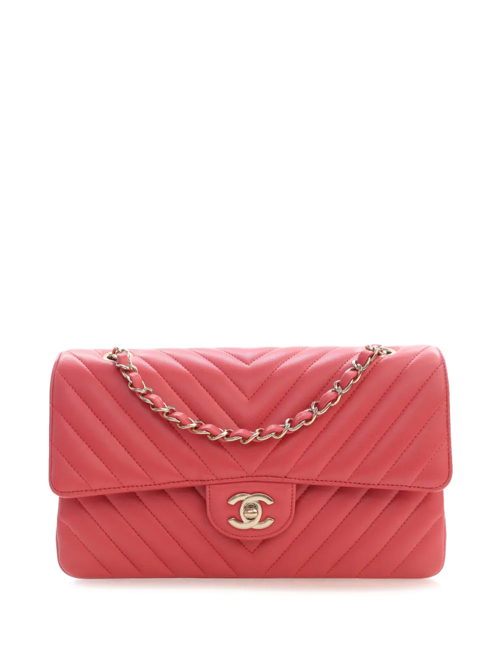 CHANEL Pre-Owned 2017-2018 Medium Classic Chevron Lambskin Double Flap shoulder bag - Rosa