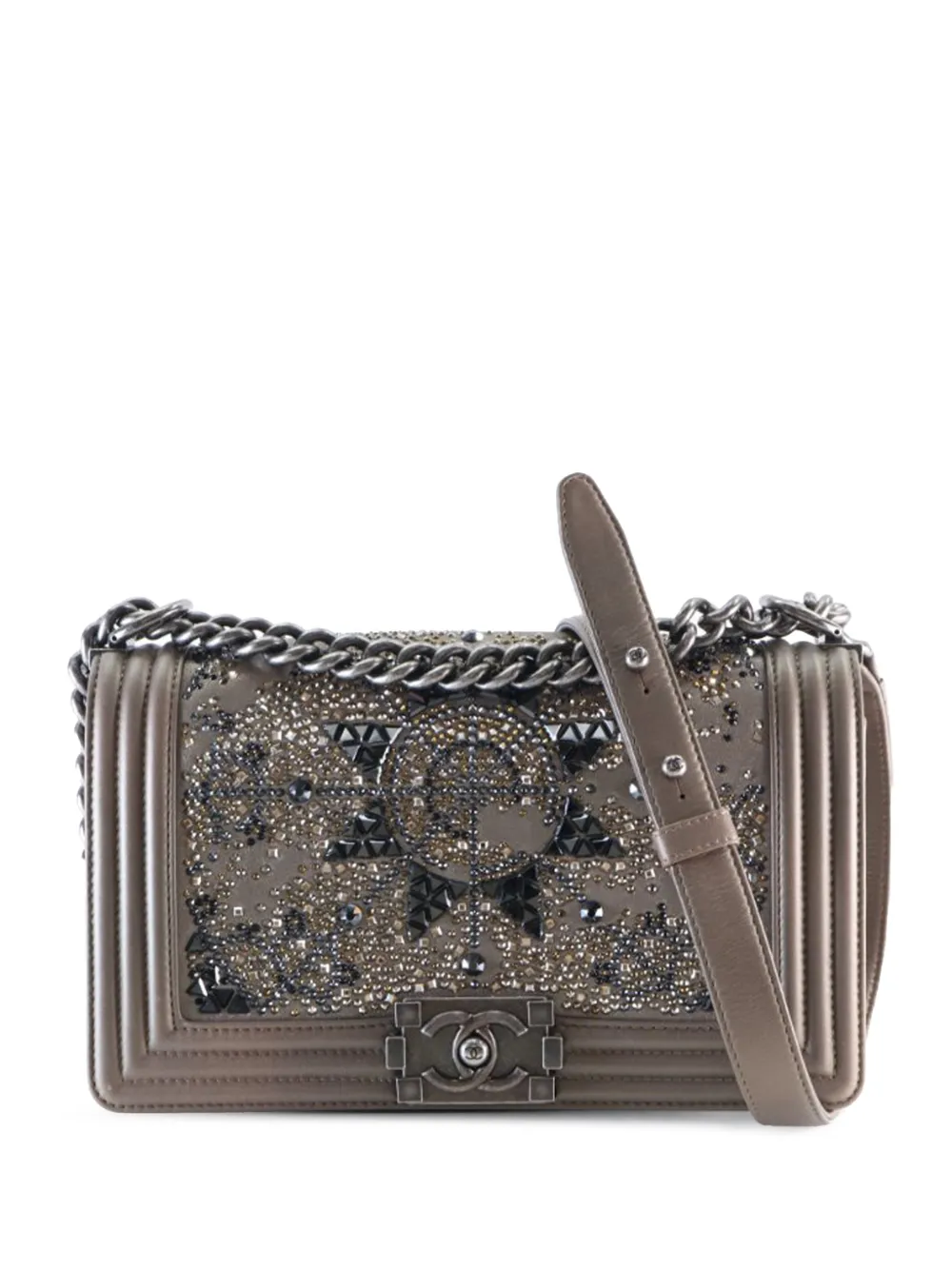 CHANEL Pre-Owned 2016-2017 Old Medium Metallic Goatskin Crystal Boy Flap shoulder bag - Marrone