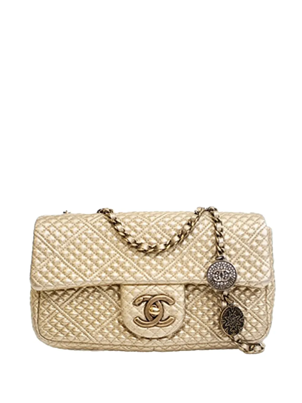 CHANEL Pre-Owned 2014-2015 Small Micro Quilted Metallic Lambskin Coin Flap shoulder bag - Oro