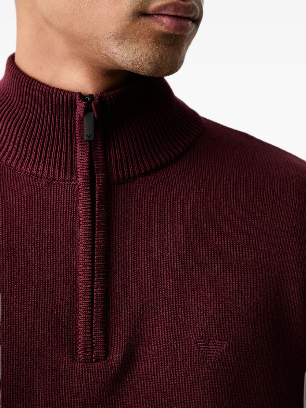 Emporio Armani Sweater met geborduurd logo en halve rits Rood