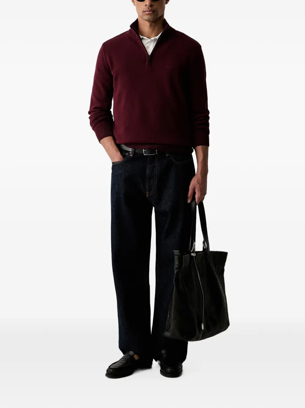 Emporio Armani Sweater met geborduurd logo en halve rits Rood
