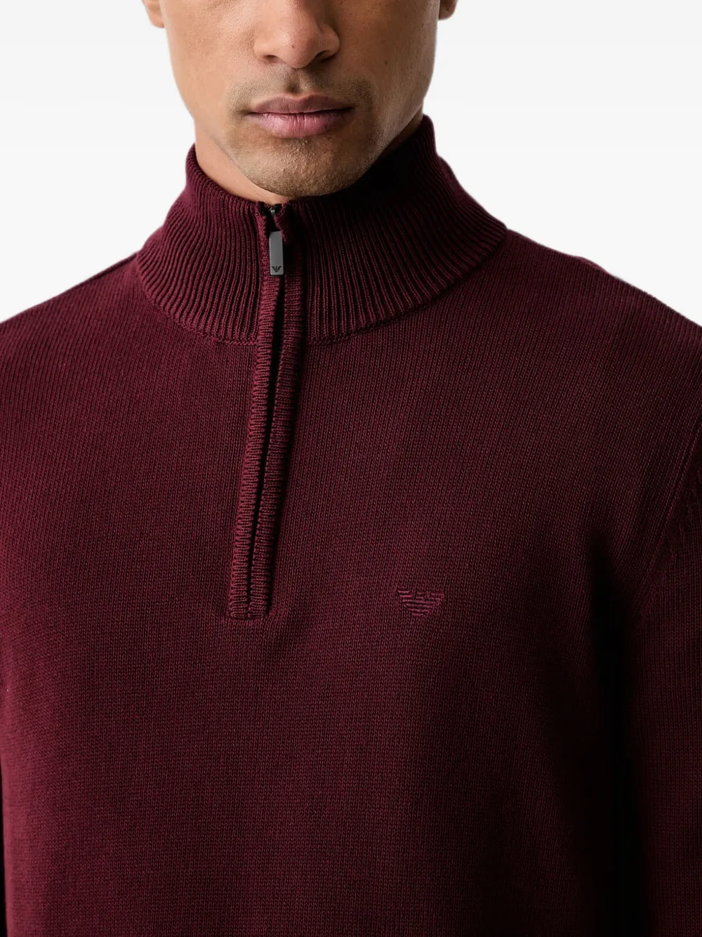 Emporio Armani Sweater met geborduurd logo en halve rits Rood