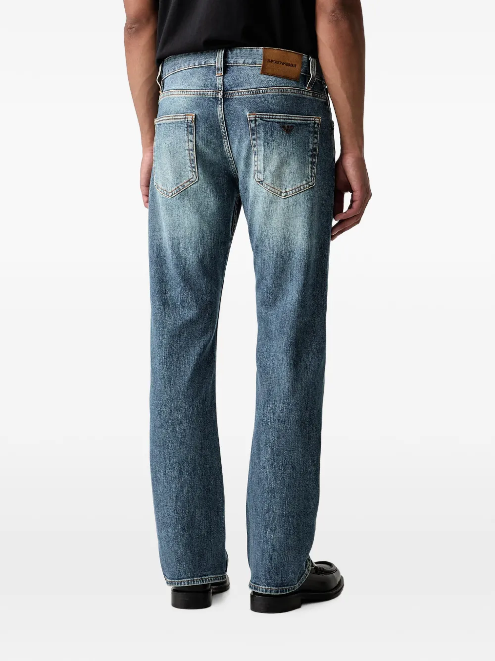 Emporio Armani Straight jeans met logo-applicatie Blauw