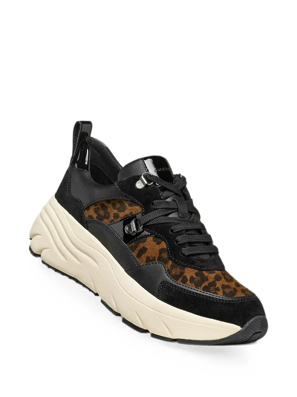 Geox Diamanta sneakers met luipaardprint en vlakken Zwart