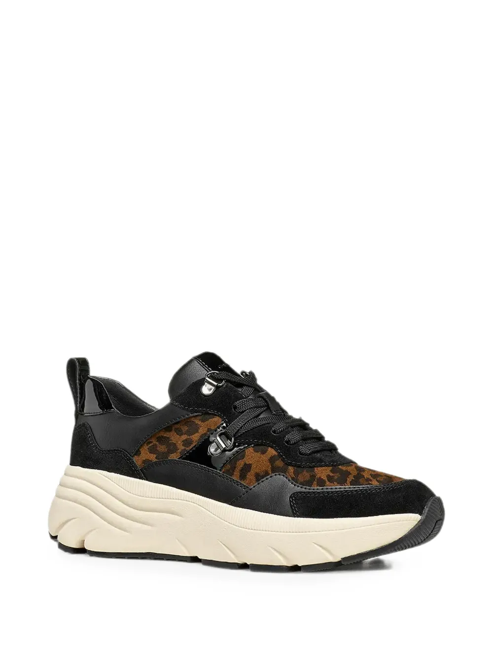 Geox Diamanta sneakers met luipaardprint en vlakken Zwart