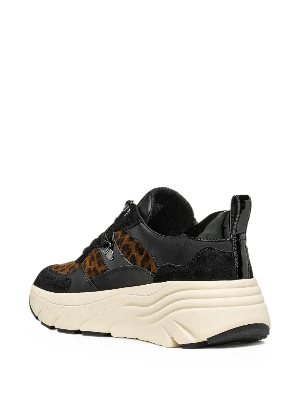 Geox Diamanta sneakers met luipaardprint en vlakken Zwart