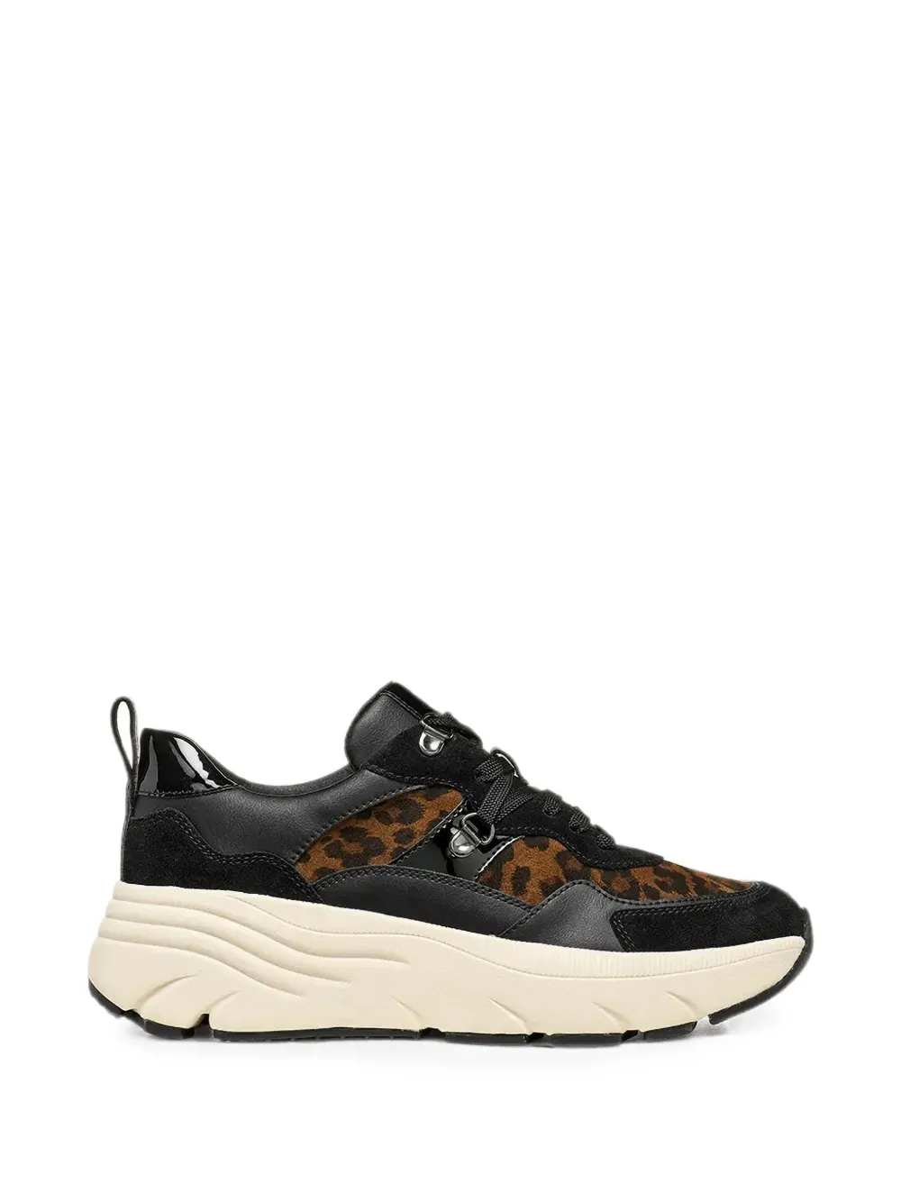 Geox Diamanta sneakers met luipaardprint en vlakken Zwart