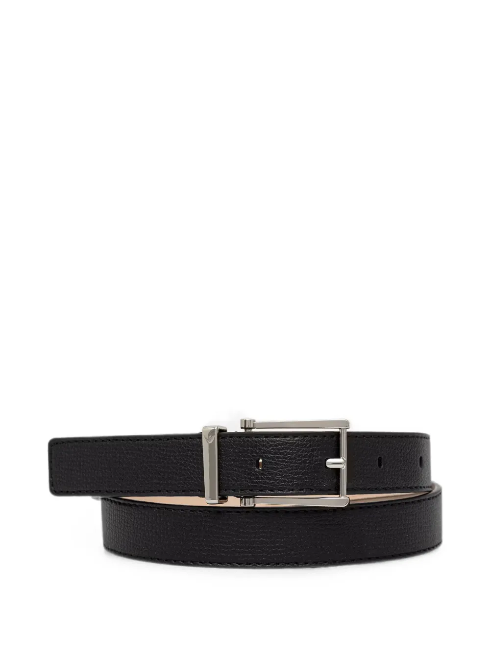 Emporio Armani tongue belt in textured leather with a rectangular buckle - Nero