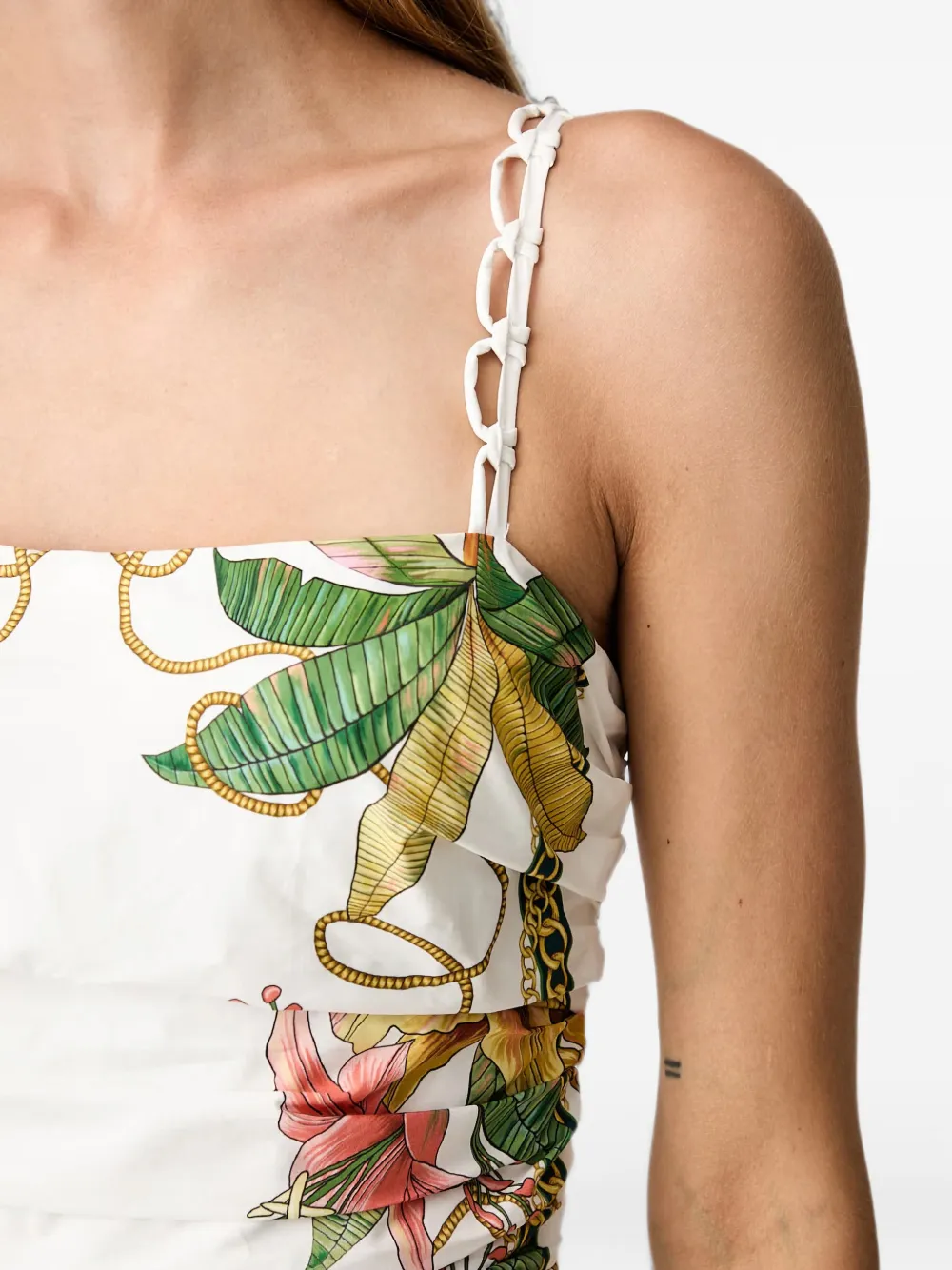 FARM Rio Tropical Royalty gebroken witte mouwloze midi-jurk