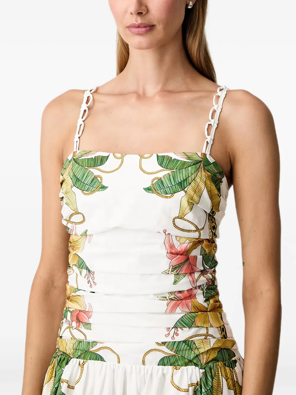 FARM Rio Tropical Royalty gebroken witte mouwloze midi-jurk