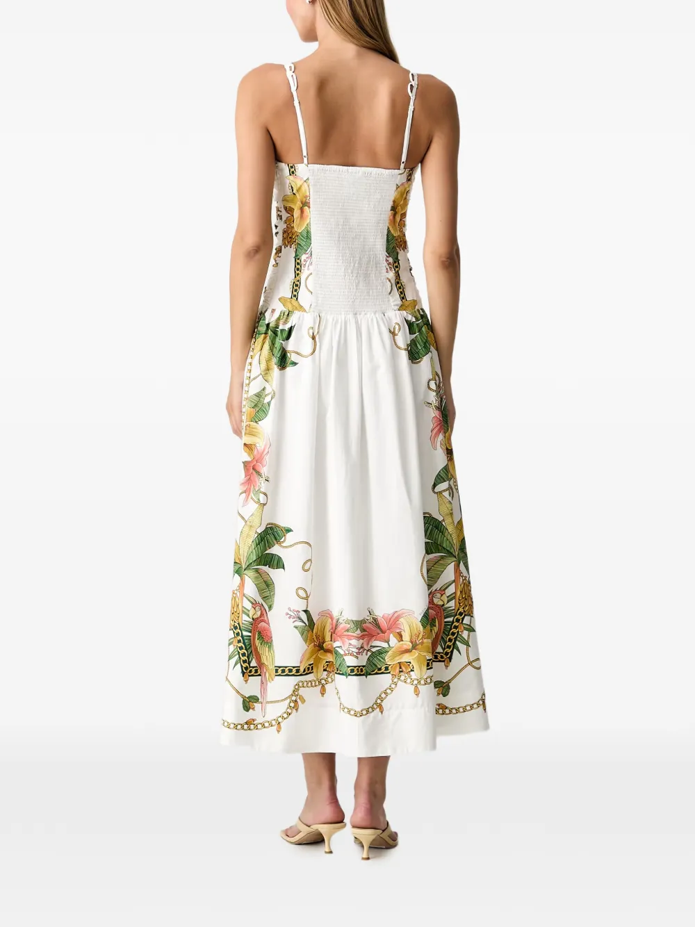 FARM Rio Tropical Royalty gebroken witte mouwloze midi-jurk