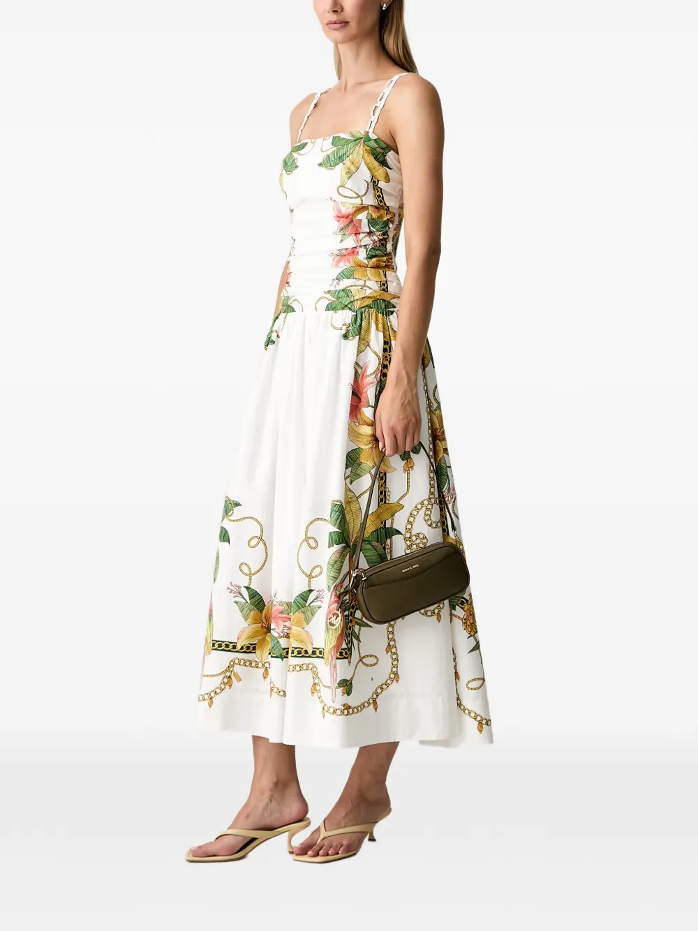 FARM Rio Tropical Royalty gebroken witte mouwloze midi-jurk