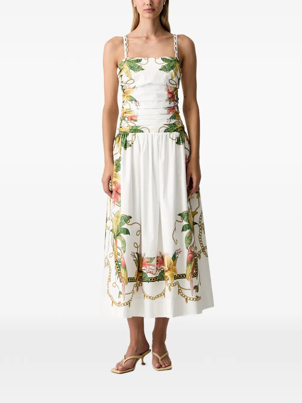 FARM Rio Tropical Royalty off-white midi dress sleeveless