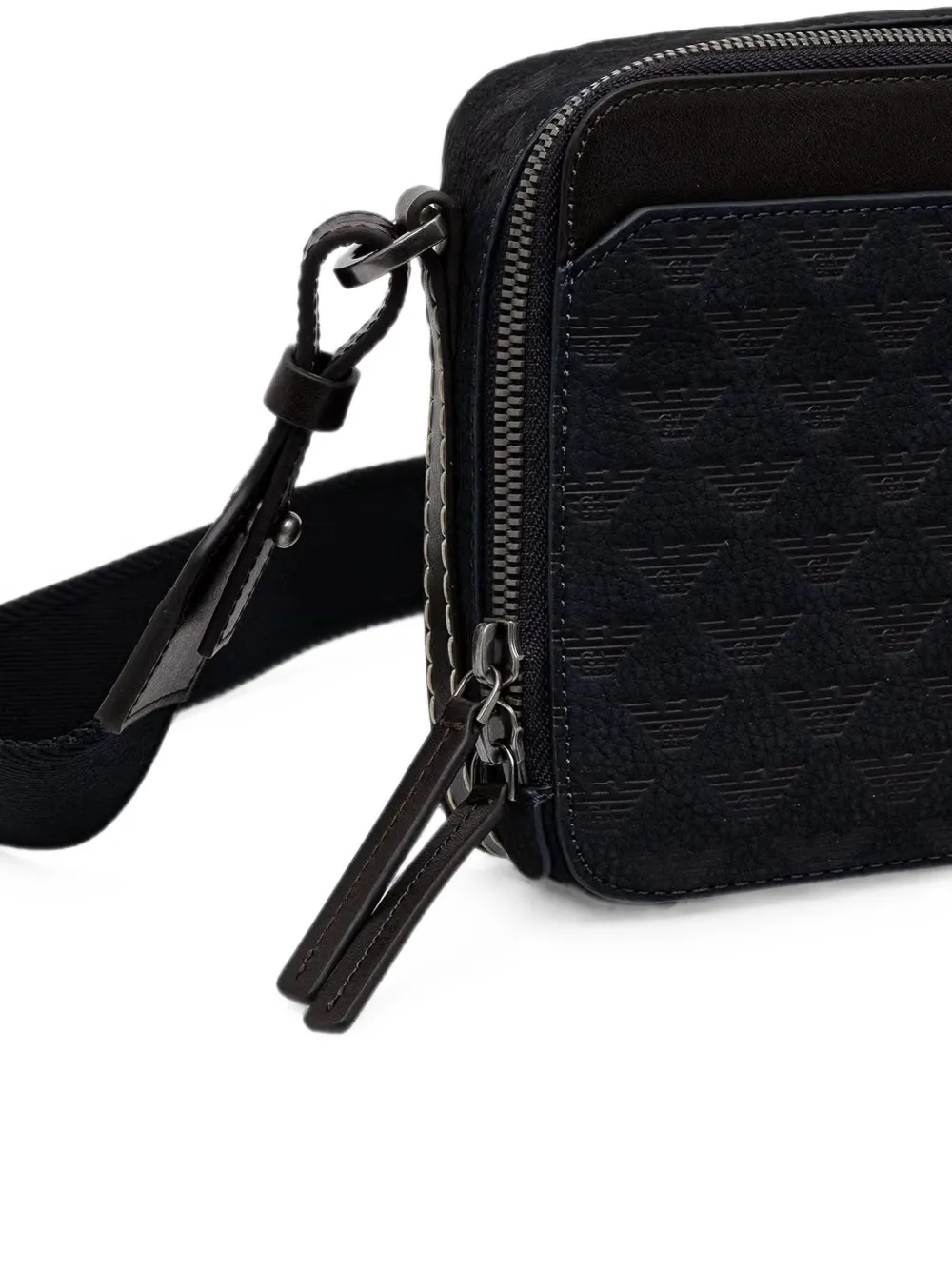 Emporio Armani Leren crossbodytas met textuur en ritssluiting Blauw
