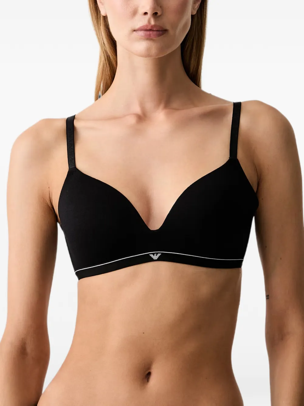 Emporio Armani padded triangle bra in cotton jersey with logo band - Schwarz