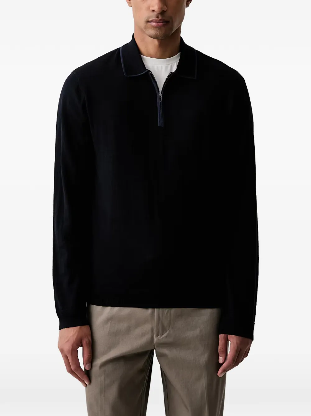 Emporio Armani Travel Essential smooth wool polo-collar sweater - Nero