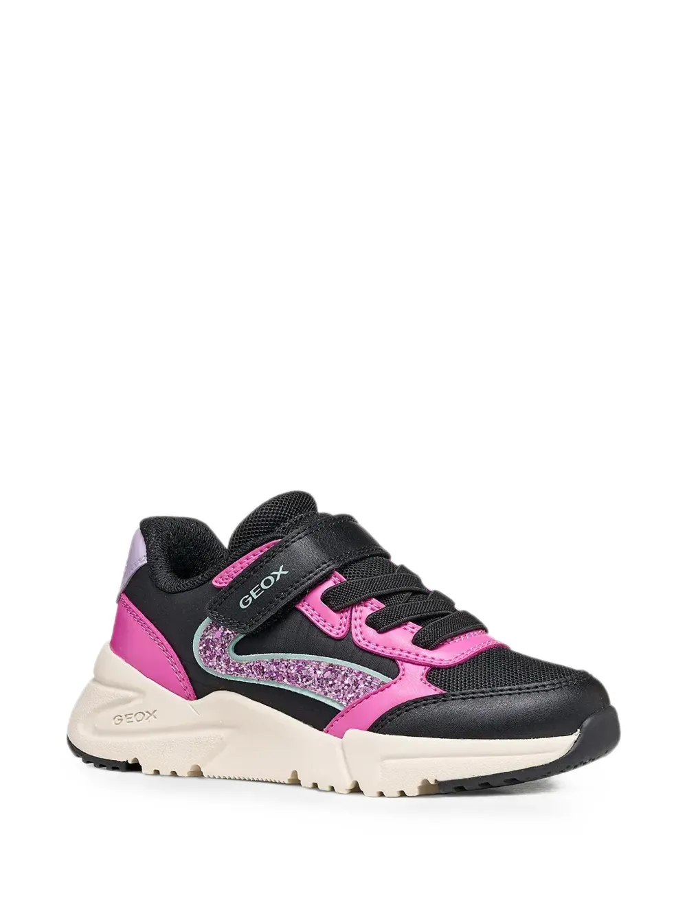 Geox Kids Loftus glitter-panelled touch-strap sneakers Zwart