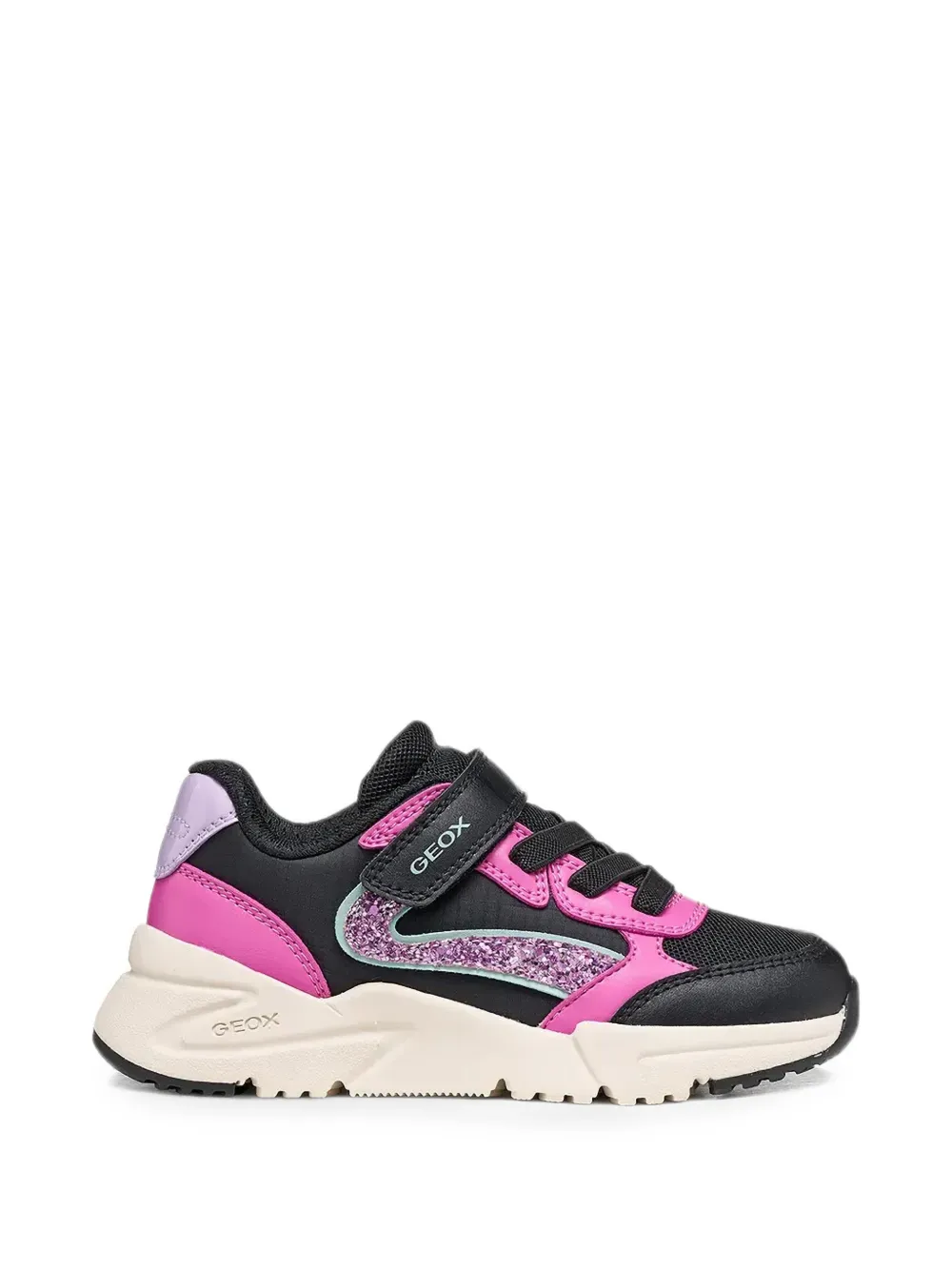 Geox Kids Loftus glitter-panelled touch-strap sneakers Zwart