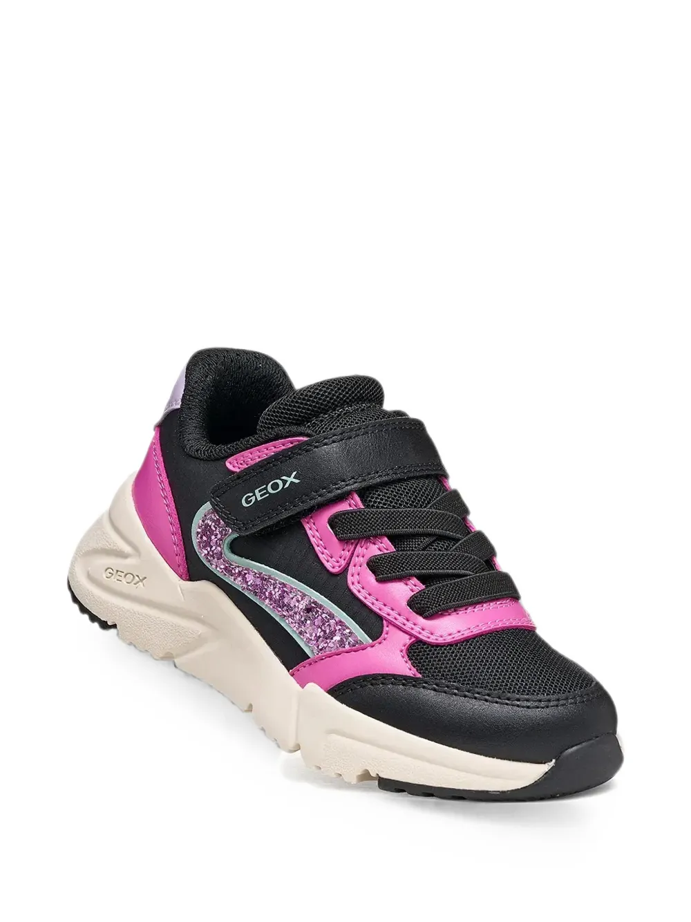 Geox Kids Loftus glitter-panelled touch-strap sneakers Zwart
