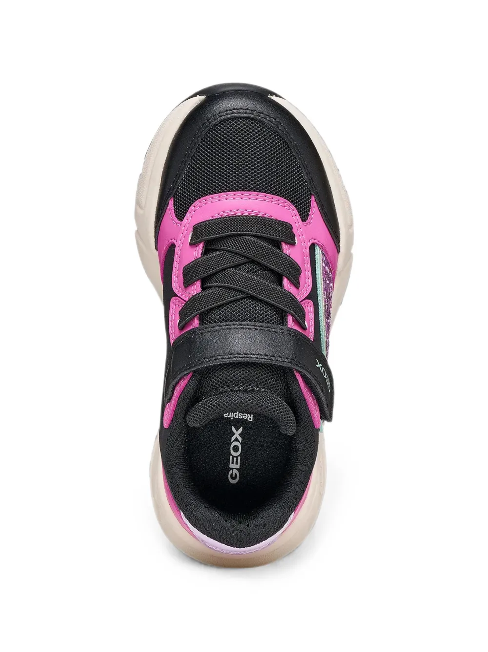 Geox Kids Loftus glitter-panelled touch-strap sneakers Zwart