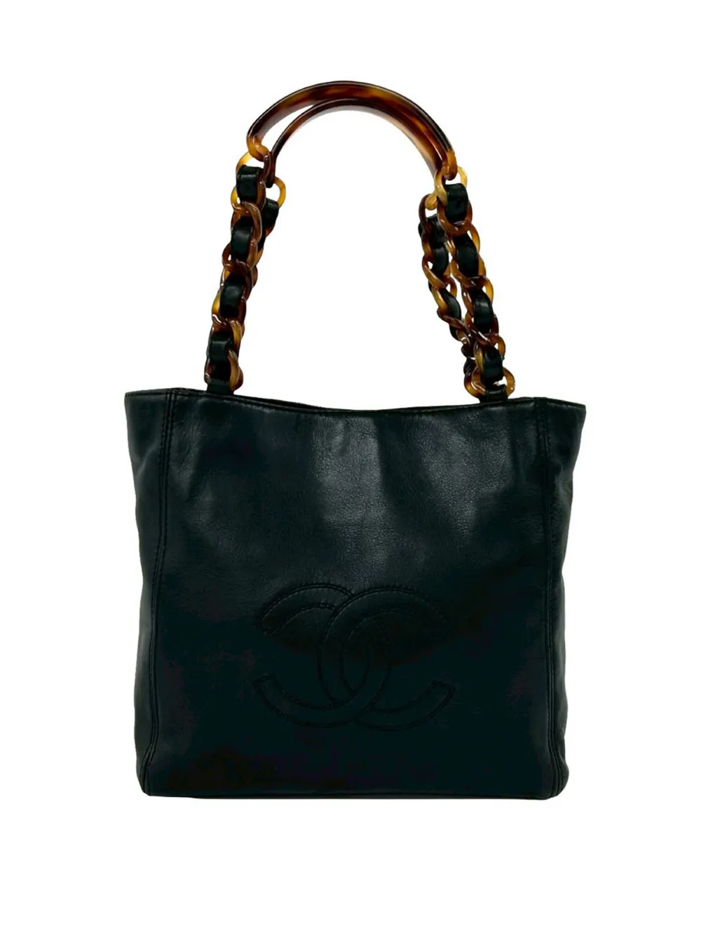 CHANEL Pre-Owned 1997-1999 CC Lambskin Tortoise Chain tote bag - Nero