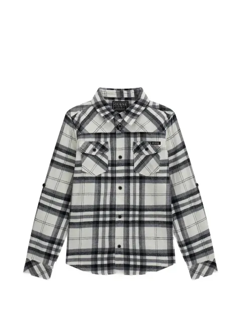 guess kids check-print chest-pocket shirt