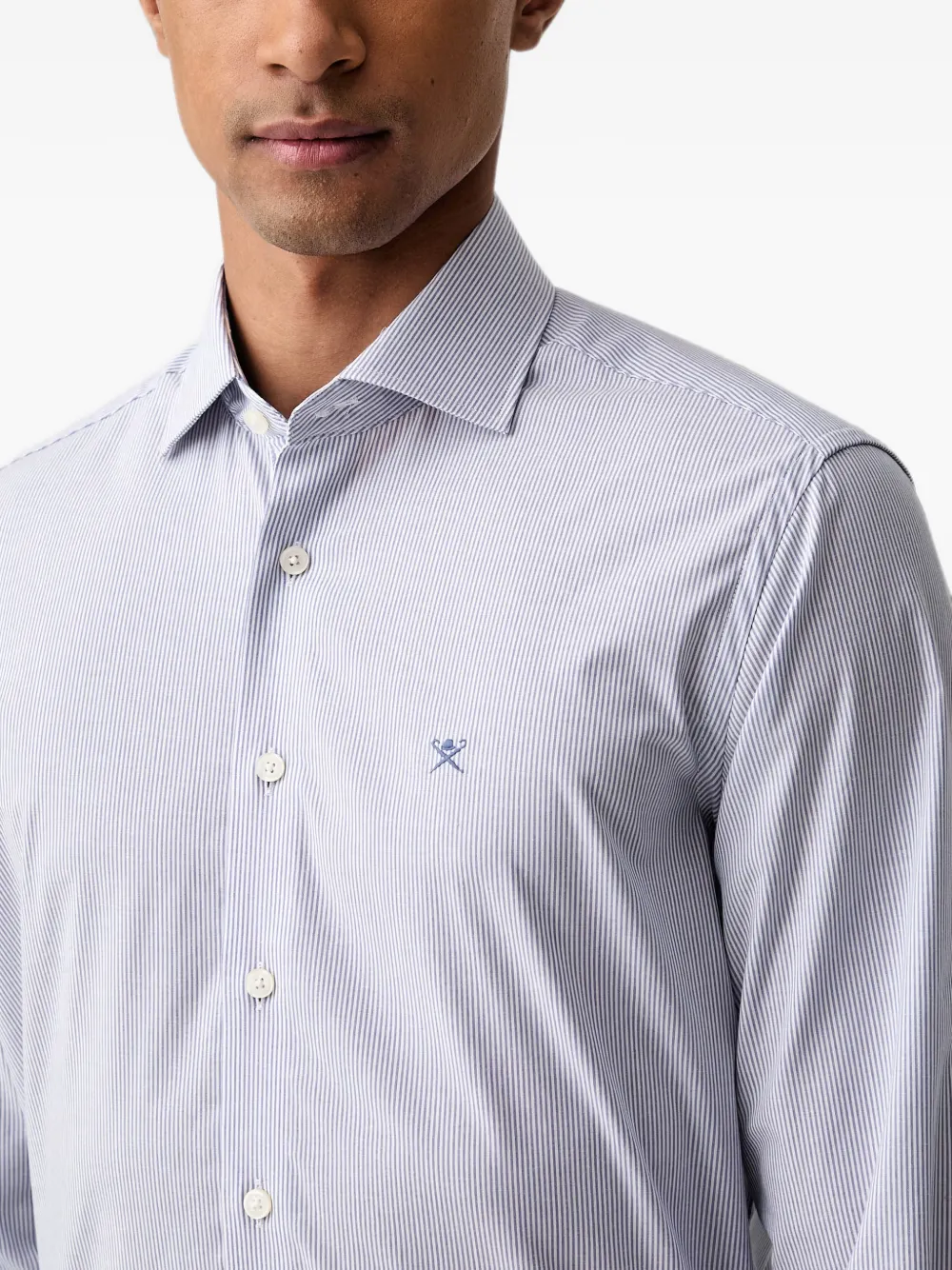 Hackett London Overhemd met geborduurd logo en verticale streep Blauw