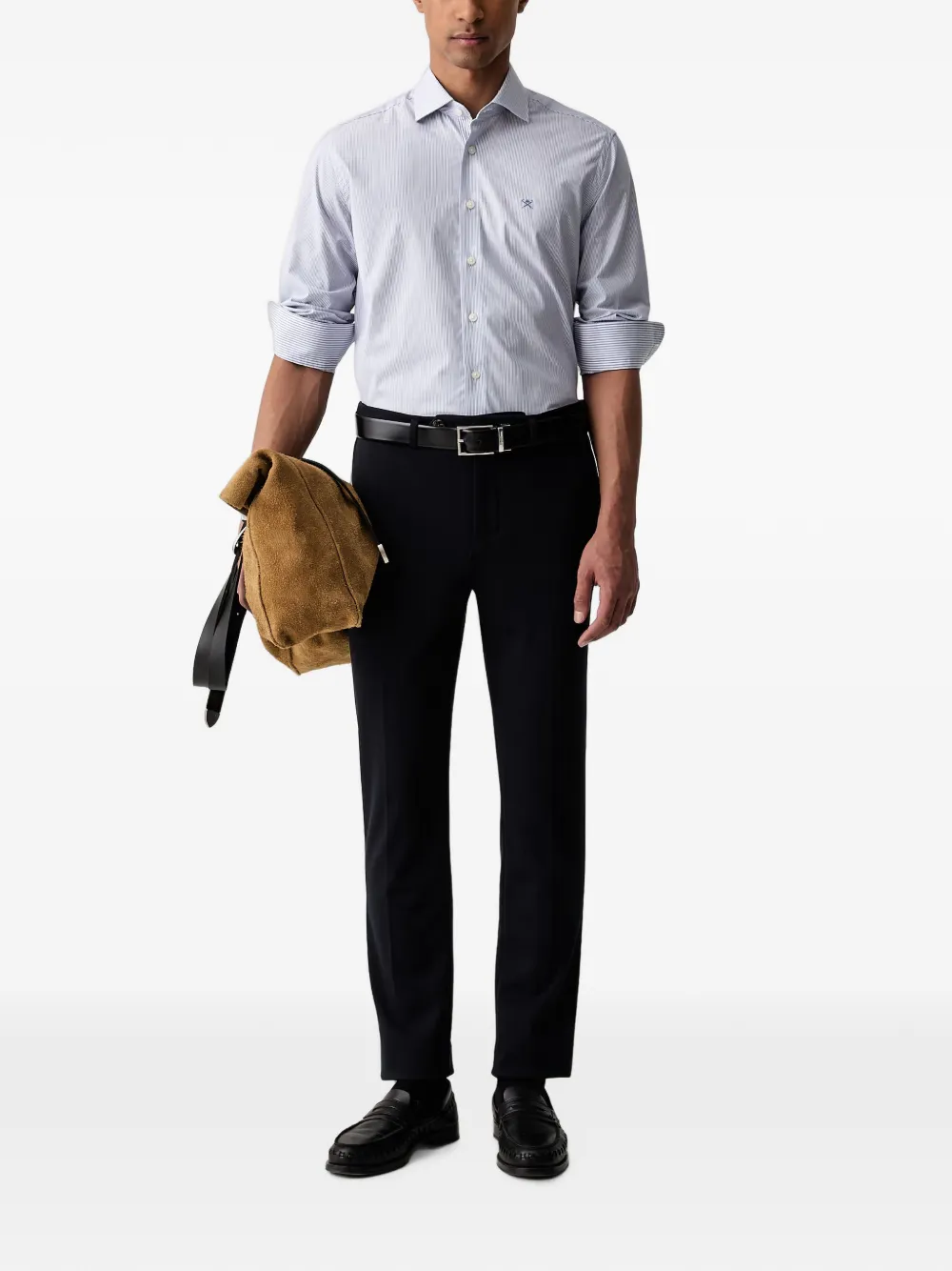Hackett London Overhemd met geborduurd logo en verticale streep Blauw